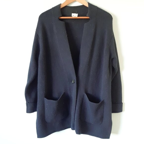Talbots Navy Notch Neckline Lamb’s Wool Blend Single Button Cardigan 1X - Picture 2 of 5